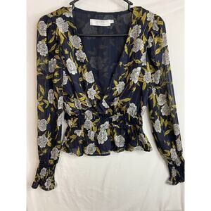 ASTR the Label Size XS Floral Boho Peasant Cottagecore Blouse Blue Top